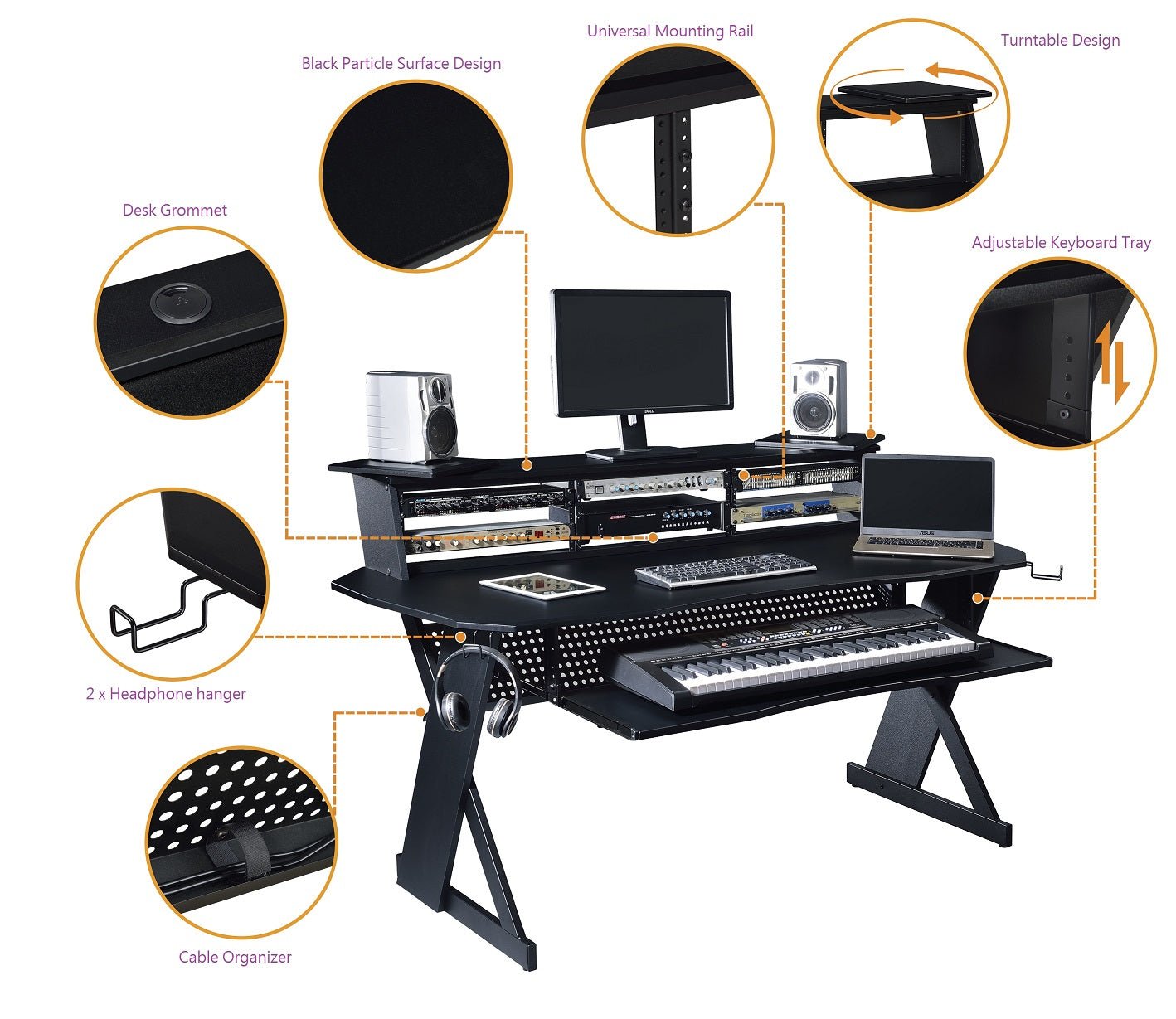 Musiea EX100 Series Music Recording Studio Desk Workstation w/3 x 4U Rack - Musiea Studio Desks & Workstations