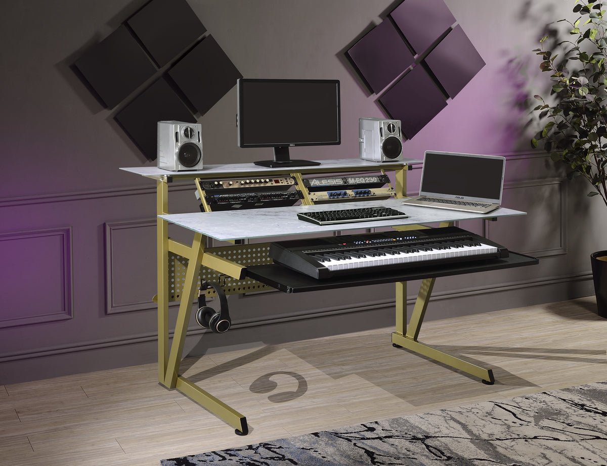 Musiea IM200 Series Tempered Glass Music Recording Studio Desk w/2 x 4U Rack - Musiea Studio Desks & Workstations