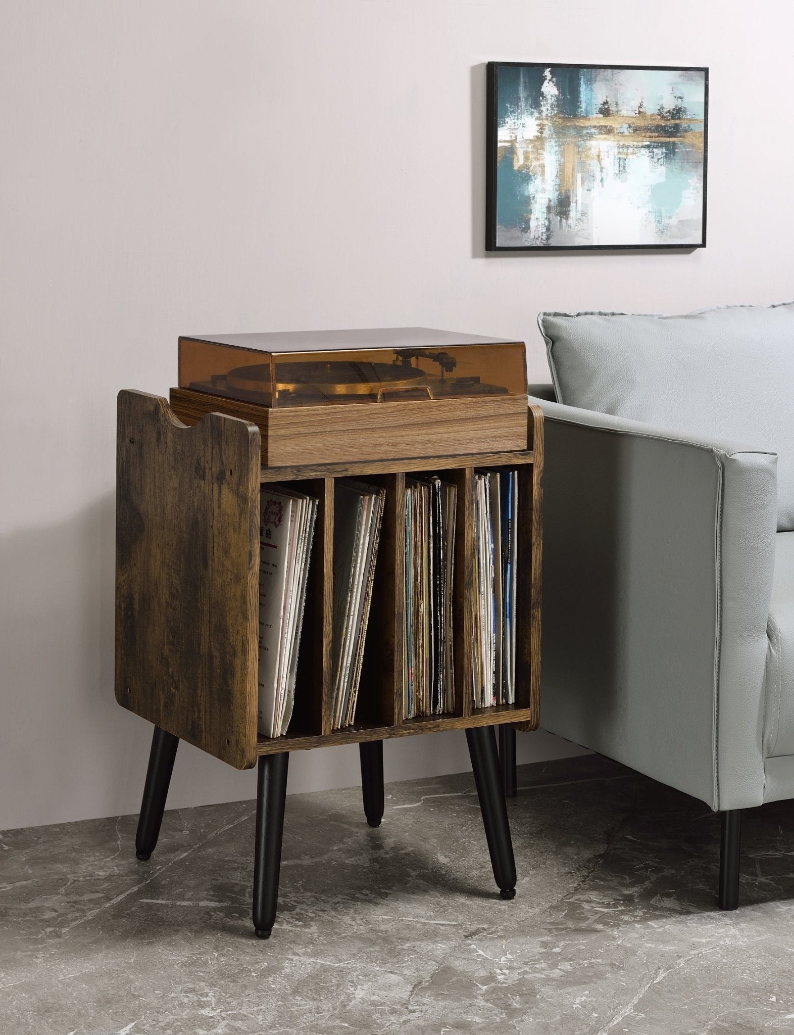 Musiea BX80 Vinyl Record Player Stand Mid Century Turntable Table with 4 Cabinet Record Storage - Musiea Studio Desks & Workstations