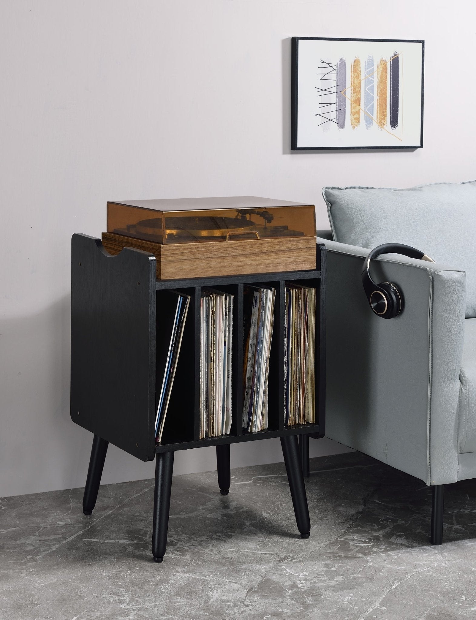 Musiea BX80 Vinyl Record Player Stand Mid Century Turntable Table with 4 Cabinet Record Storage - Musiea Studio Desks & Workstations