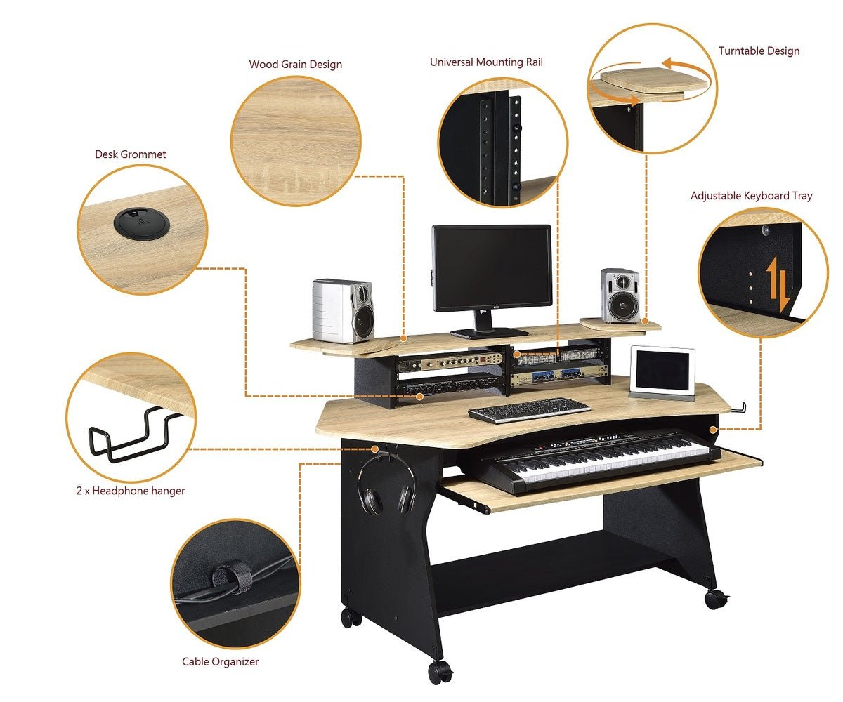 Music Desk, Computer Desk with Keyboard Tray, Studio Desk for