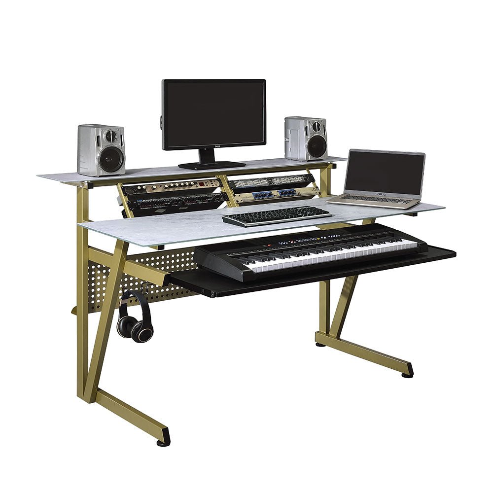 Musiea IM200 Series Tempered Glass Music Recording Studio Desk w/2 x 4U Rack - Musiea Studio Desks & Workstations